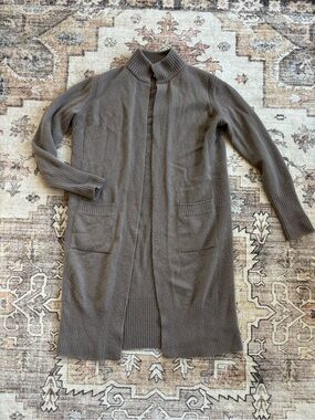 Athleta Cashmere/ merino wool Long Open-Front Cardigan Jacket in Taupe